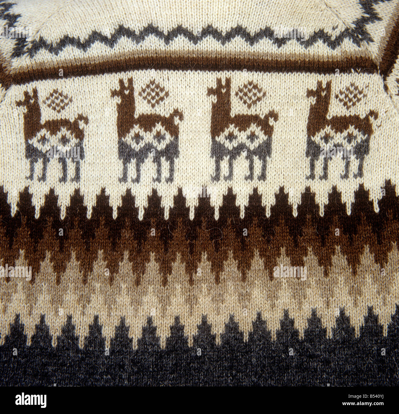 Peruvian Crafts detail of knitted mans sweater from Peru Stock Photo