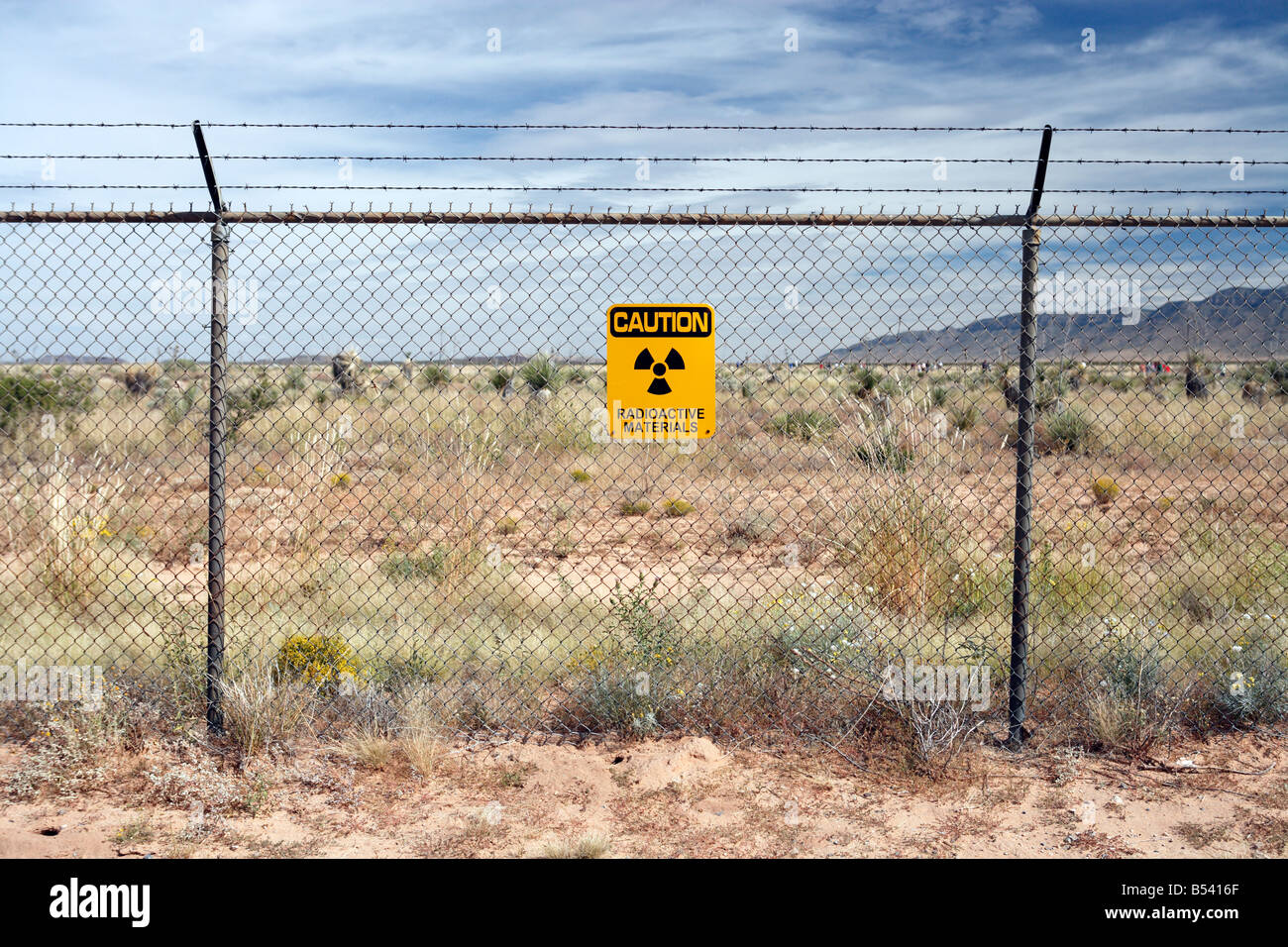 Radioactive Caution Sign, Trinity Site, New Mexico Stock Photo
