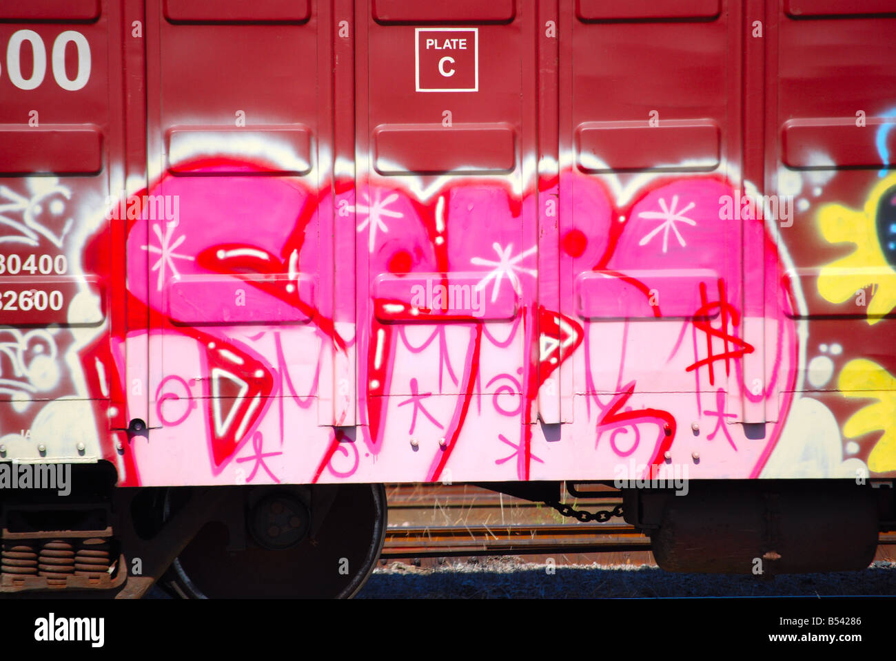 Close up of grafitti on a railroad (train) car Stock Photo