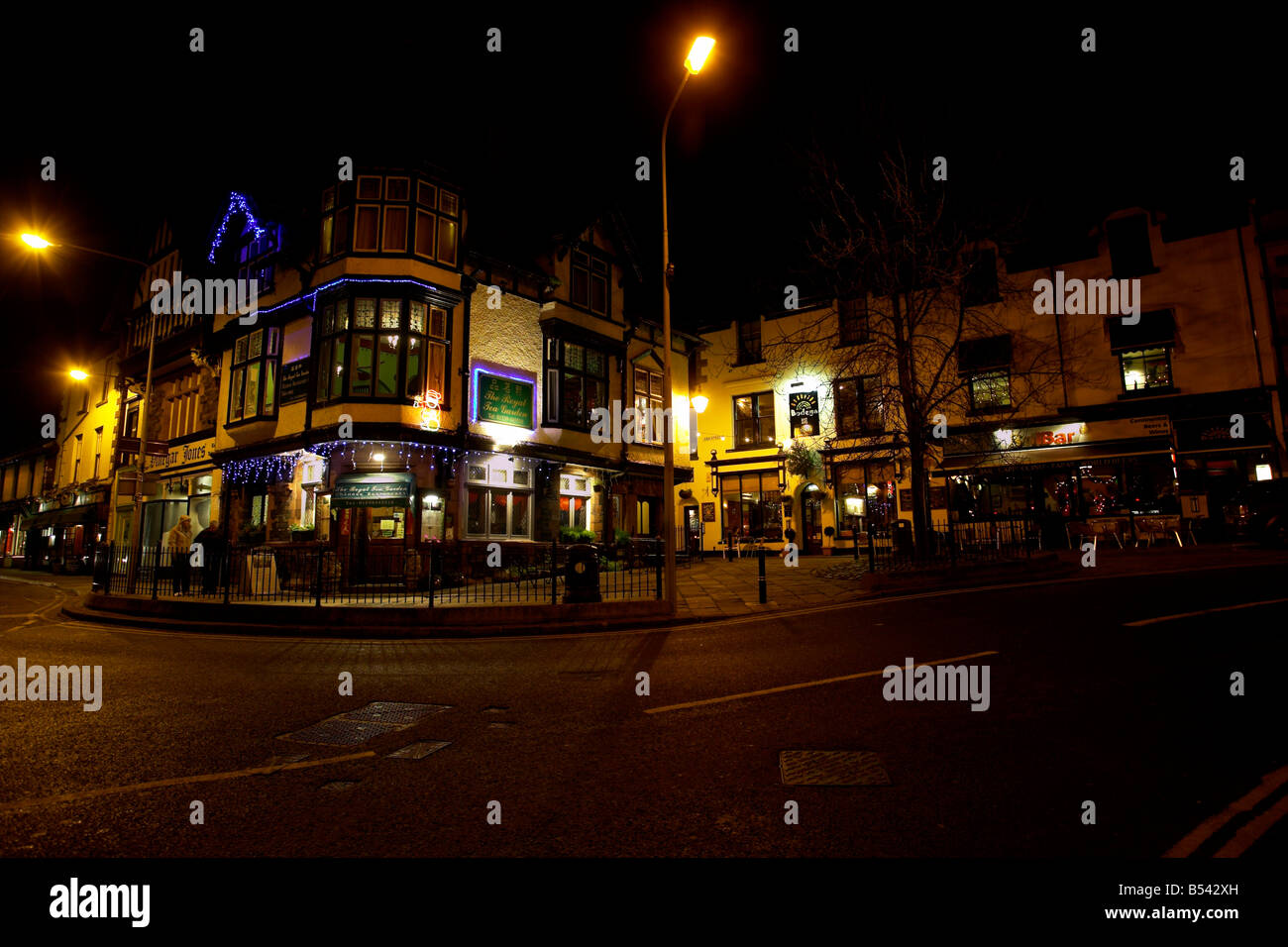 Bowness on Windermere Village at night Stock Photo Alamy