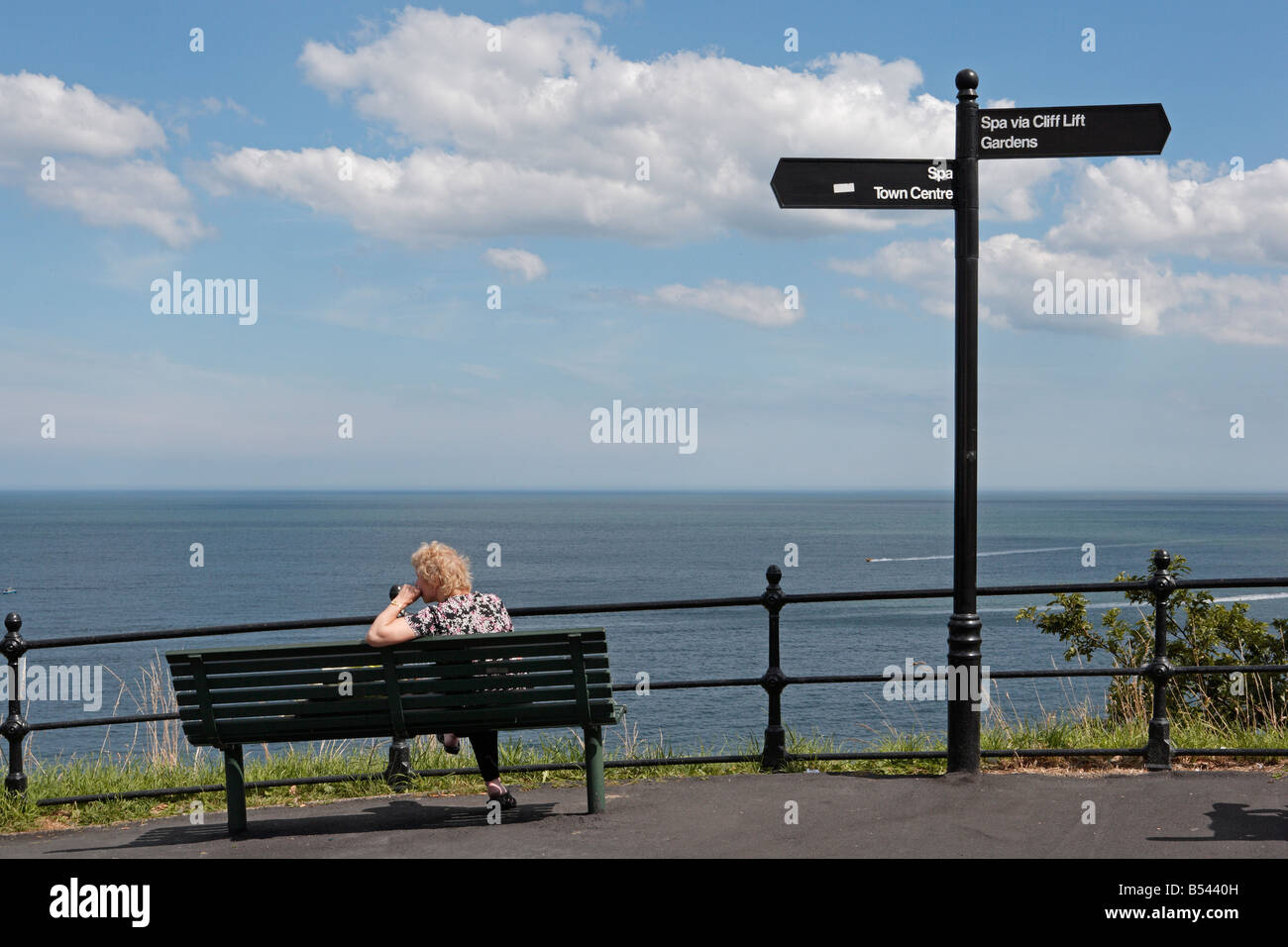 Clifftop Seat Scarborough South Bay Stock Photo