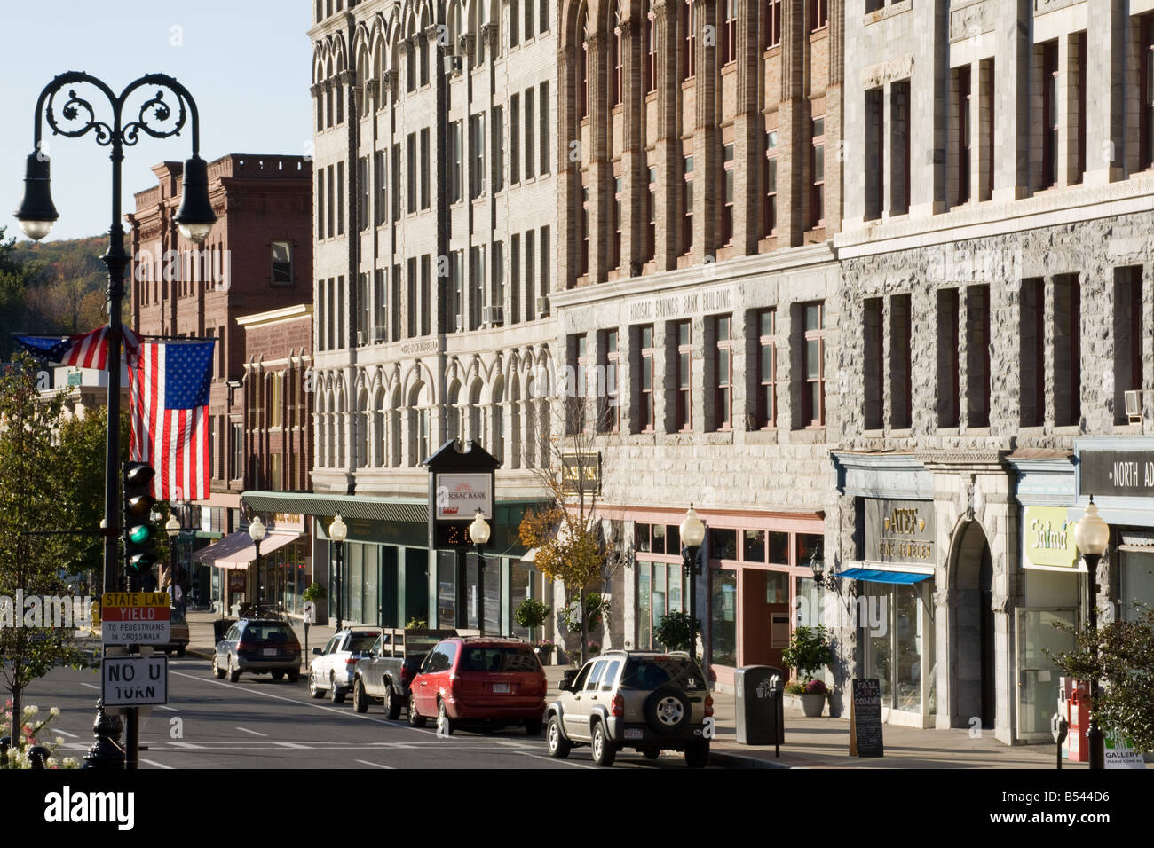 Main Street business district of North Adams Massachusetts in the Berkshires Stock Photo