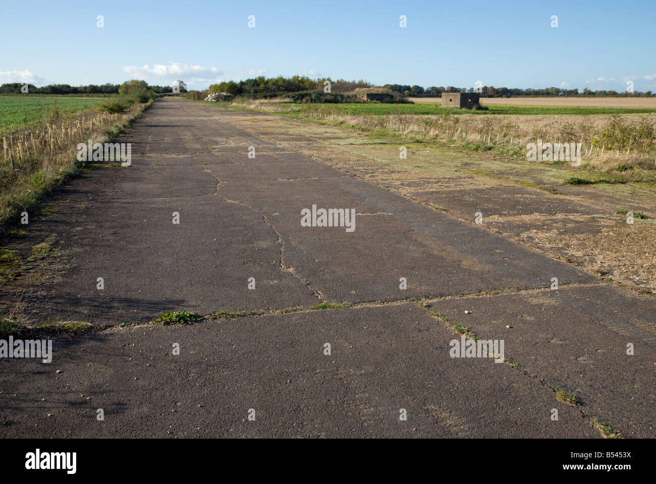 A taxiway at RAF Wellingore, Lincolnshire, England, a disused second world war airfield. Stock Photo