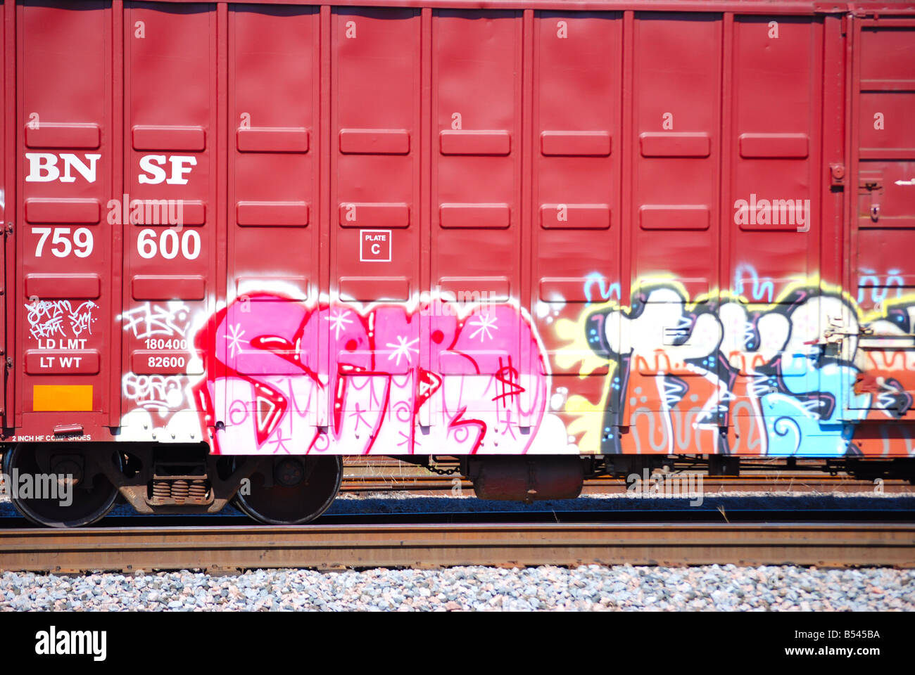 Grafitti on a railroad (train) car (full image) Stock Photo