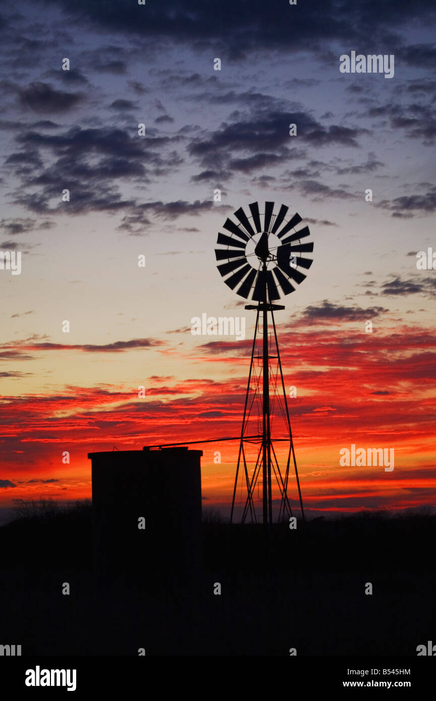 Wind mill at sunset Sinton Corpus Christi Coastal Bend Texas USA Stock 