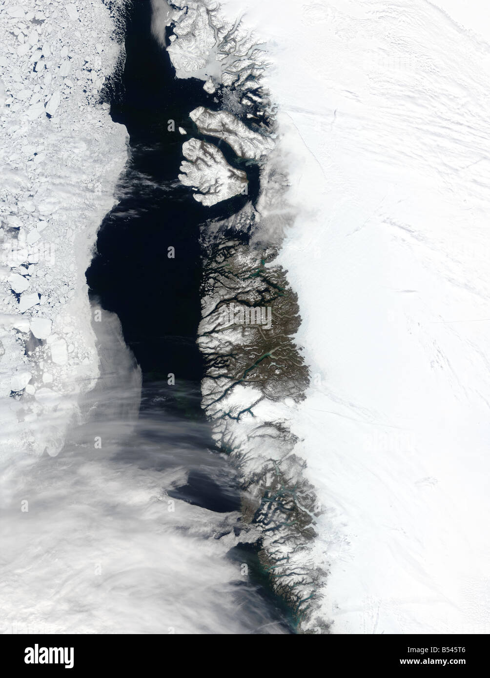 Satellite view Ice sheet, Greenland Stock Photo