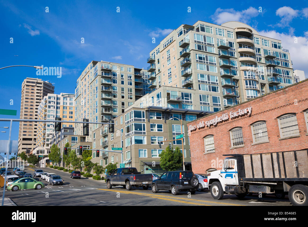 Modern architecture in downtown Seattle near waterfront Stock Photo