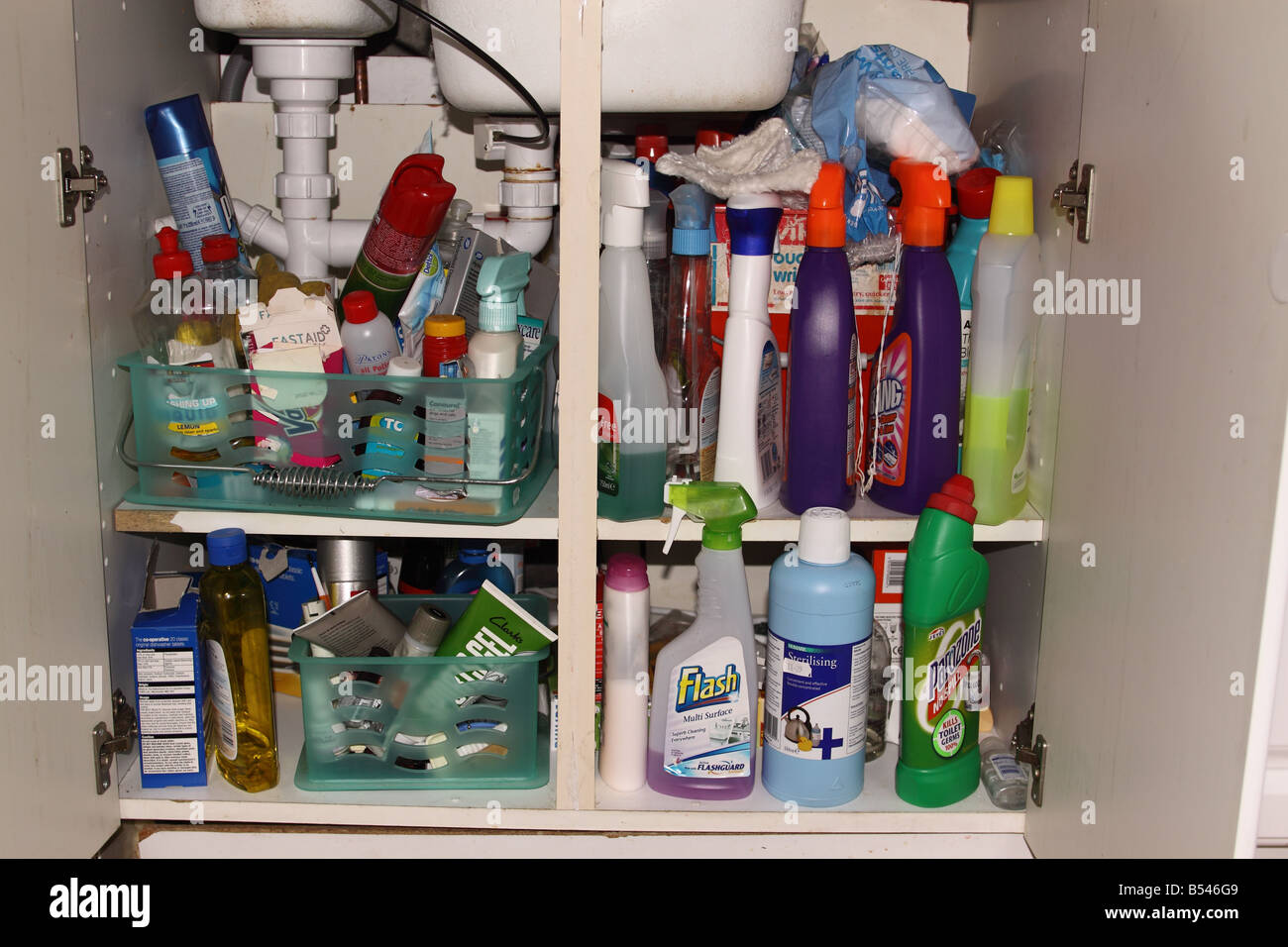 Kitchen cupboard under sink Stock Photo