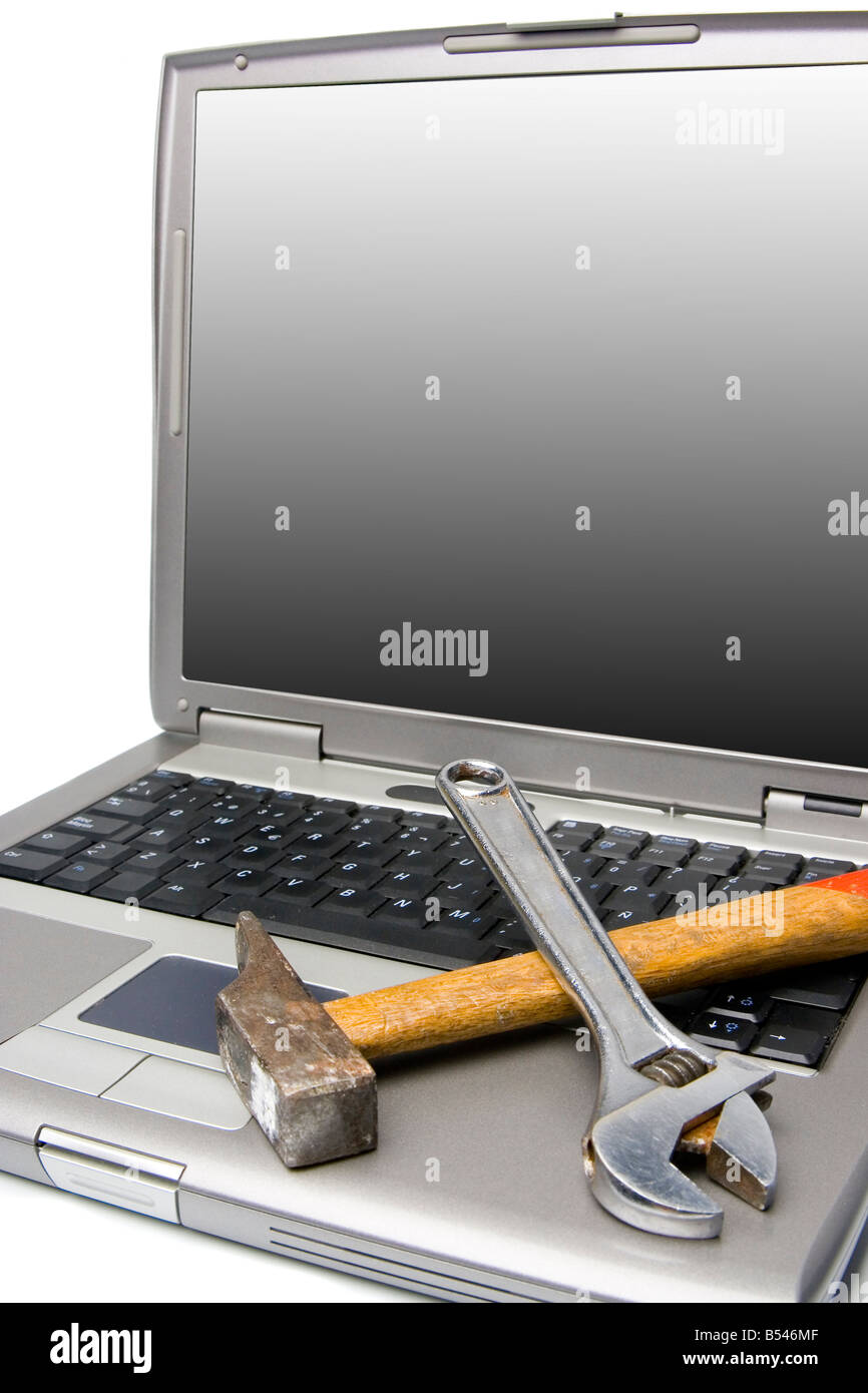 conceptual technology and help Computer and tools Stock Photo