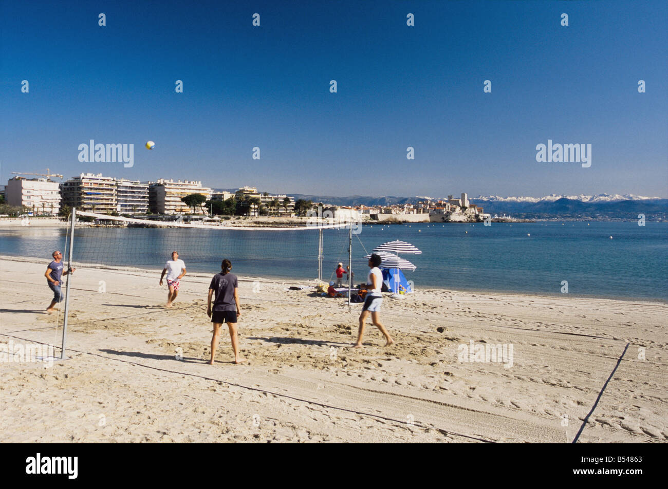 Winter beach in Antibes Alpes-MAritimes 06 French Riviera cote d'Azur PACA France Europe Stock Photo