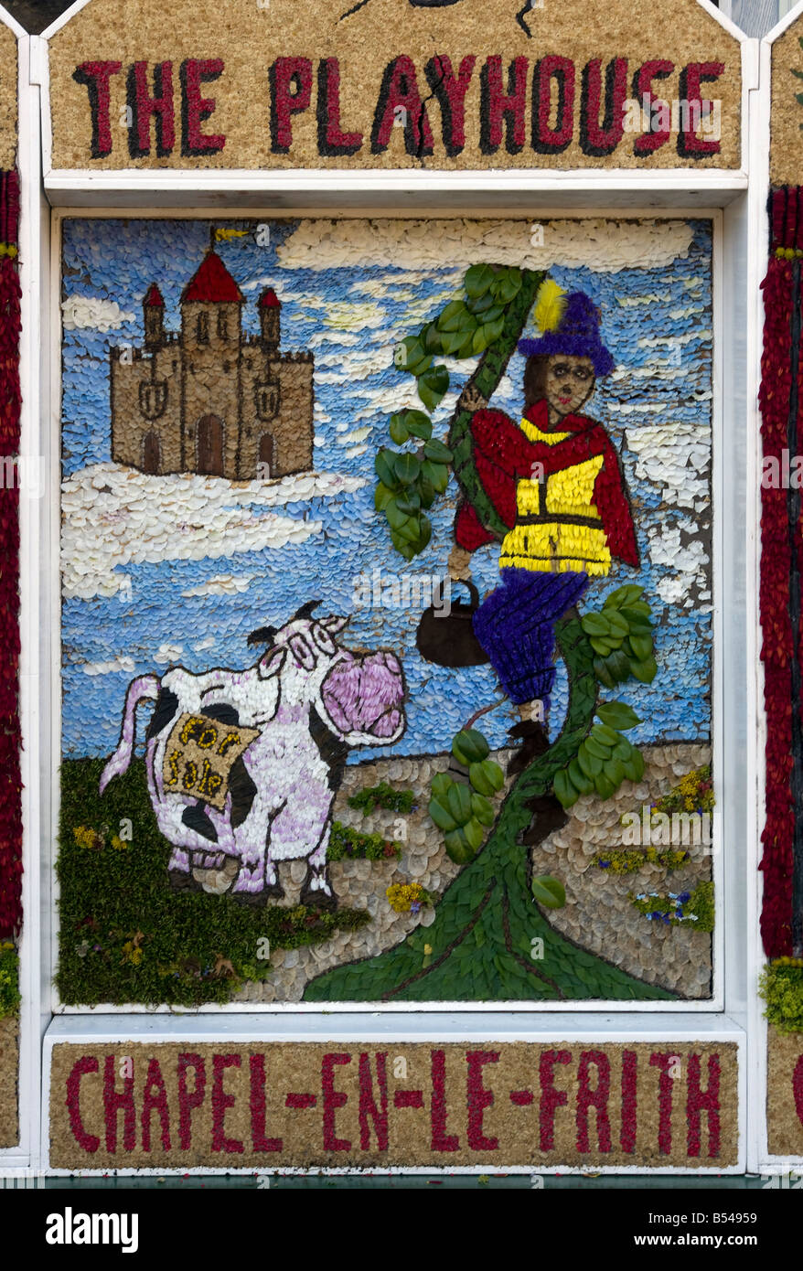 traditional derbyshire village well dressing at the chapel en le frith playhouse theatre Stock Photo
