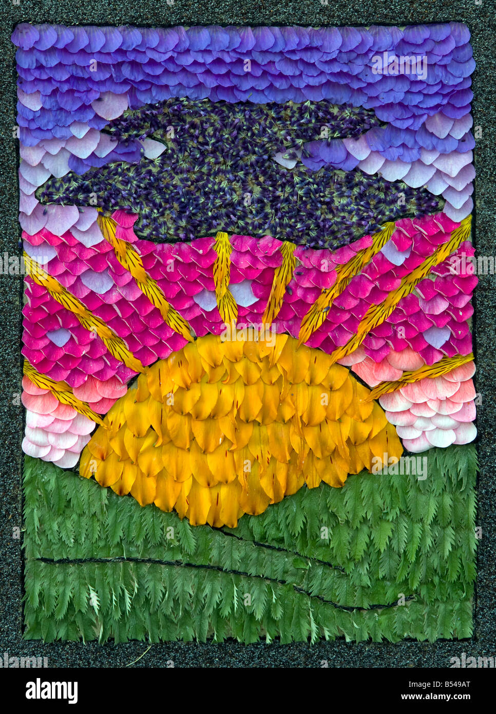 derbyshire traditional well dressing detail of rising sun Stock Photo ...
