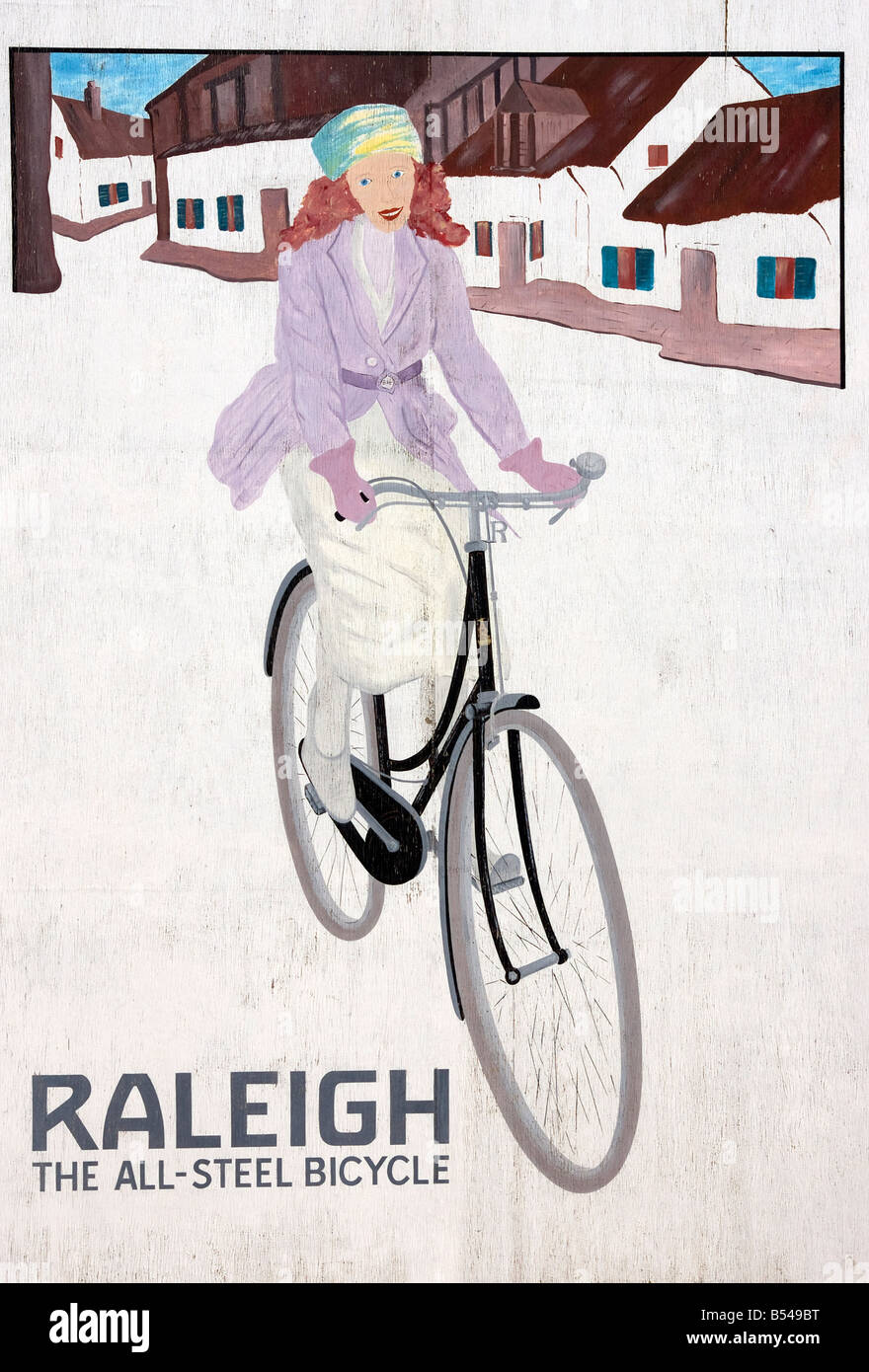 raleigh the all steel bicycle old advertising sign cycling bike alternative transport Stock Photo