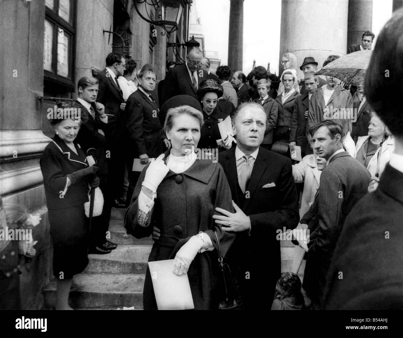 More than a thousand people crowded into St. Martin's-in-the fields church on Tuesday for a memorial service to Miss Vivien Leigh, the actress who died on July 8th. Richard Attenborough and his wife leave the church after the service. ;August 1967 ;P016944 Stock Photo