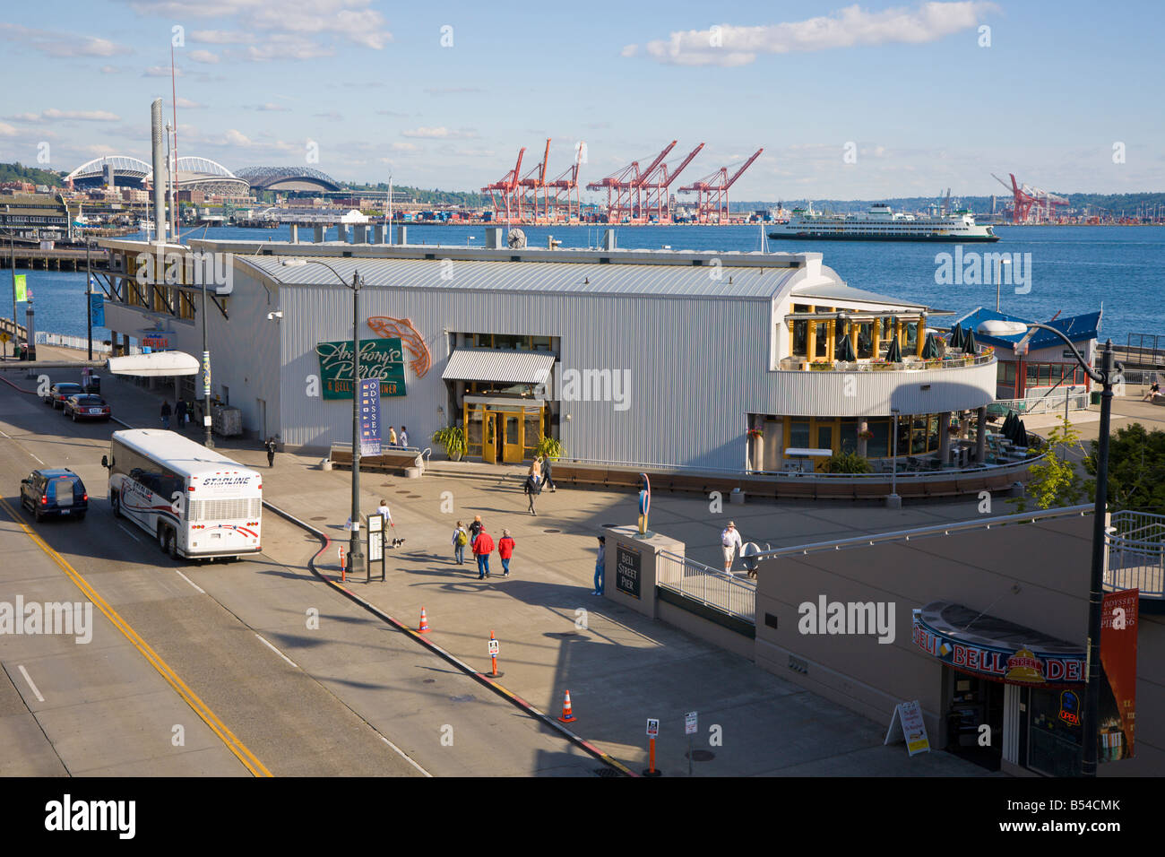Anthony's Pier 66 restaurant along waterfront in downtown Seattle, Washington Stock Photo