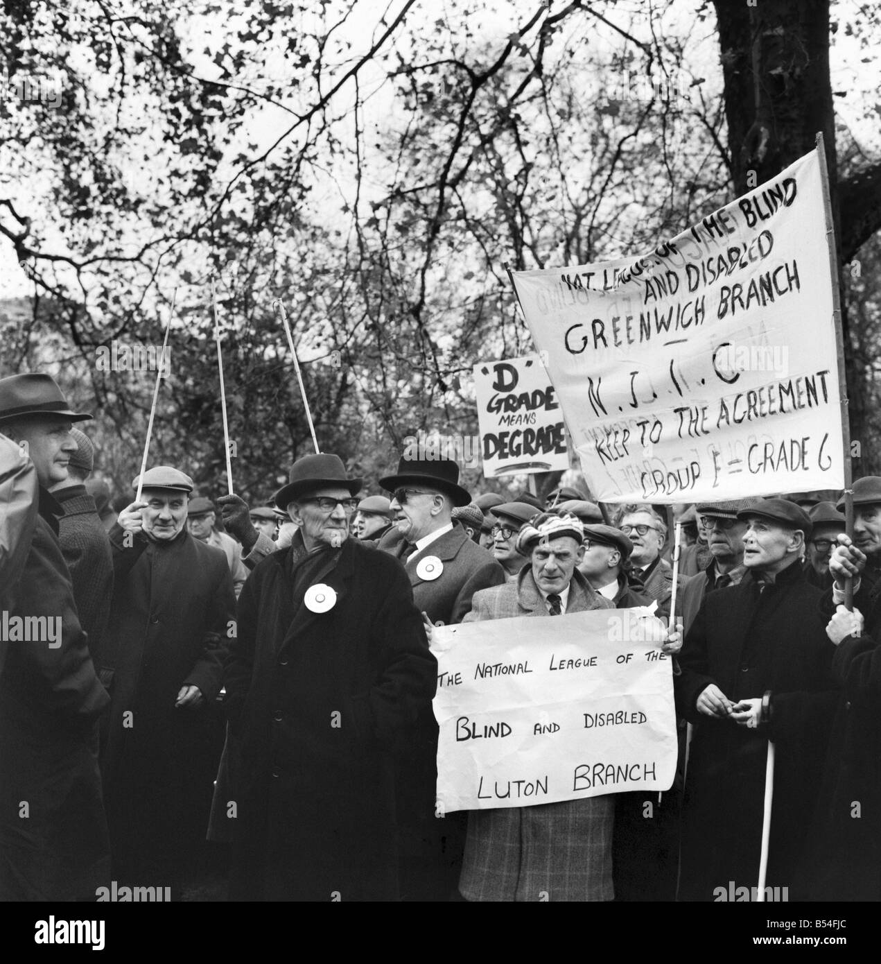 Hundreds of blind workers today staged a protest in Belgrave Square, London, for better wages. They want an increase of ú1.5. a Stock Photo