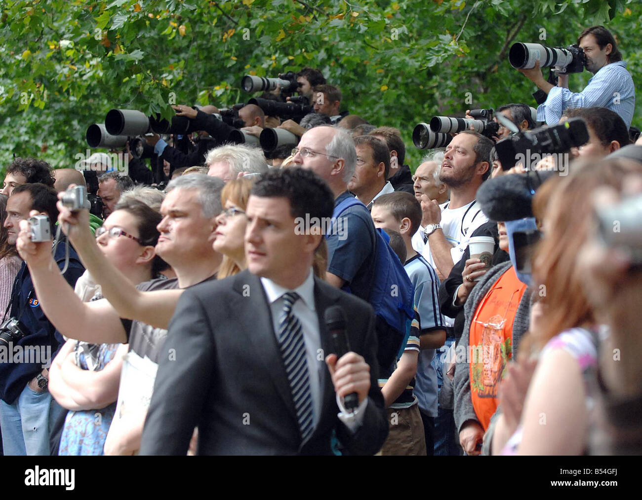 Members of the Media outside the Guards' Chapel in London on the 10th anniversary of Princess Diana's death. Stock Photo