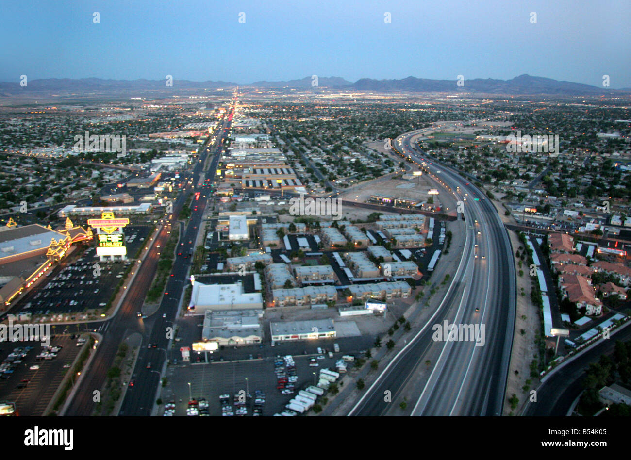 Freeways leading through Las Vegas Nevada from the air Stock Photo