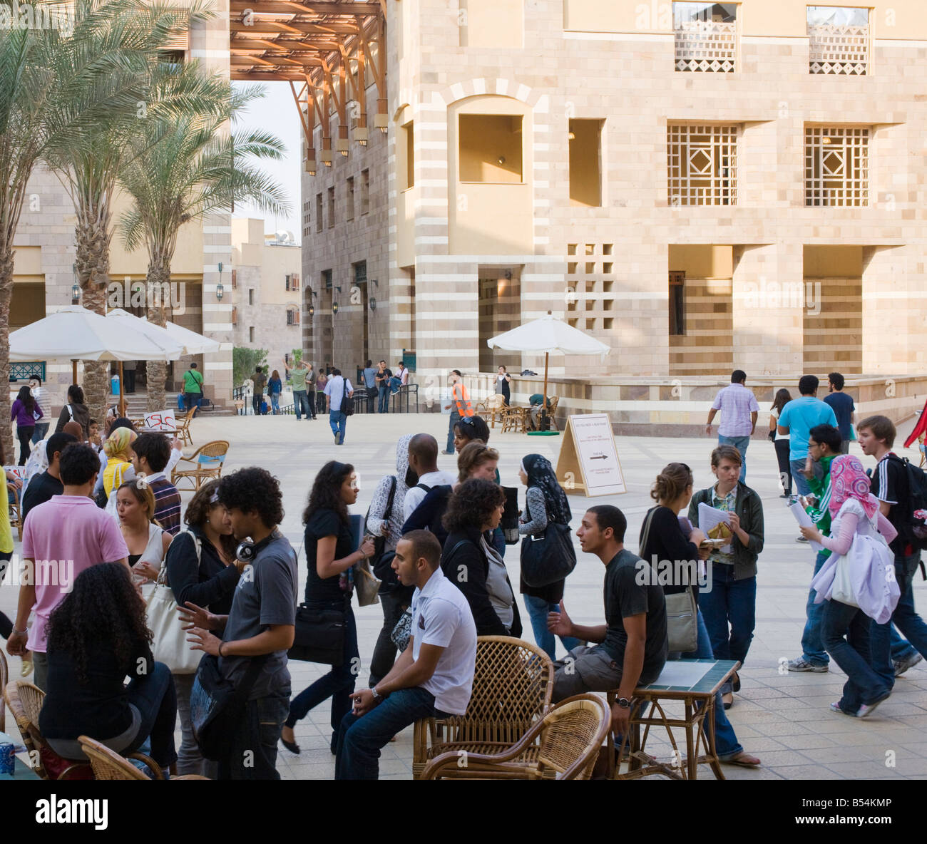 Students on new campus american university in cairo egypt stock photo