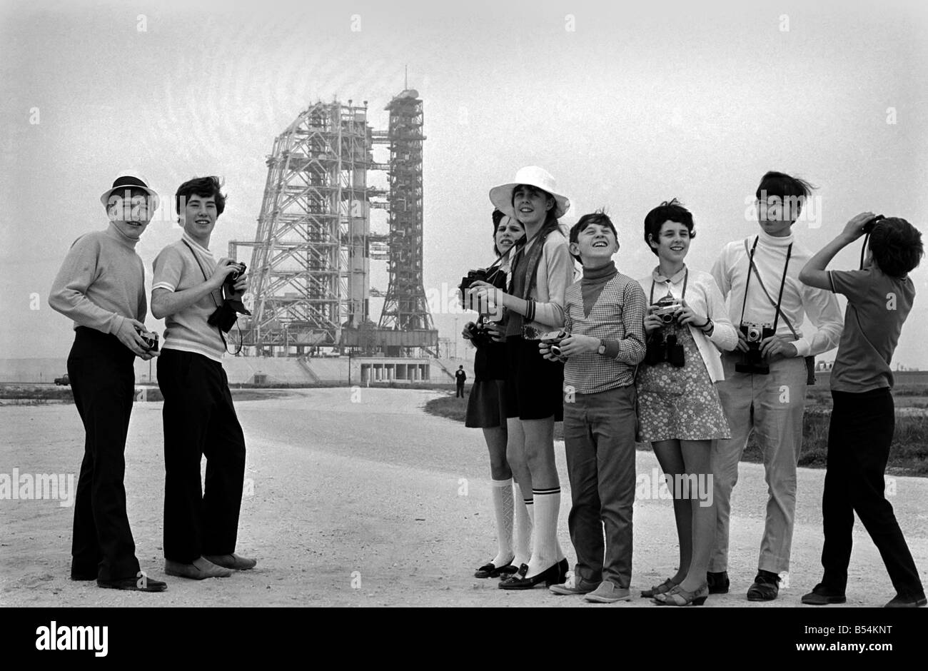 Visitors at NASA Space Station in Florida, U.S.A a few hours before Apollo 12 blasted off on a mission to the moon. Children ne Stock Photo