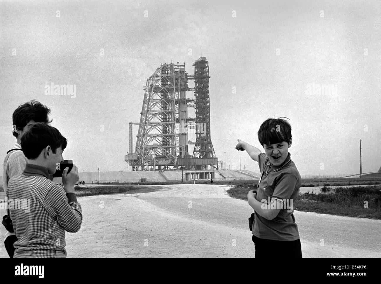 Visitors at NASA Space Station in Florida, U.S.A a few hours before Apollo 12 blasted off on a mission to the moon. Children ne Stock Photo
