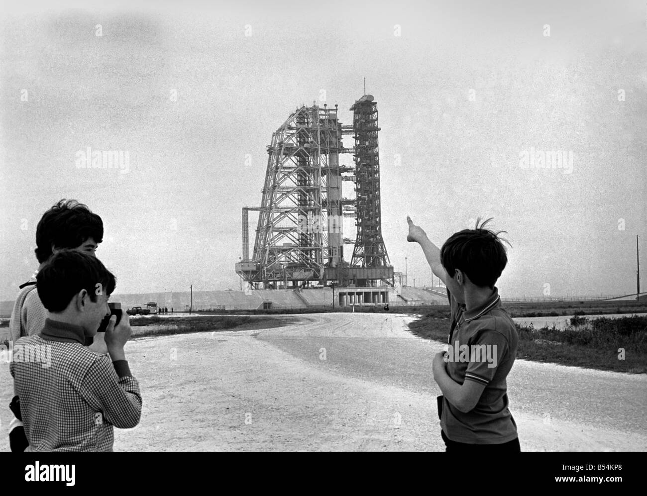 Visitors at NASA Space Station in Florida, U.S.A a few hours before Apollo 12 blasted off on a mission to the moon. Children ne Stock Photo