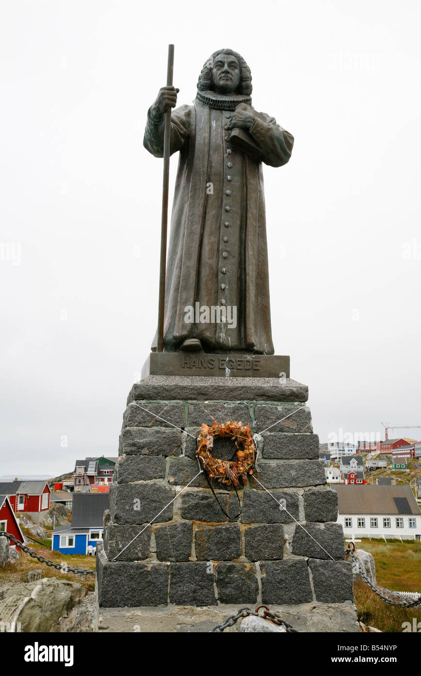 Aug 2008 Statue of Hans Egede in the Kolonihavn Nuuk Greenland Stock