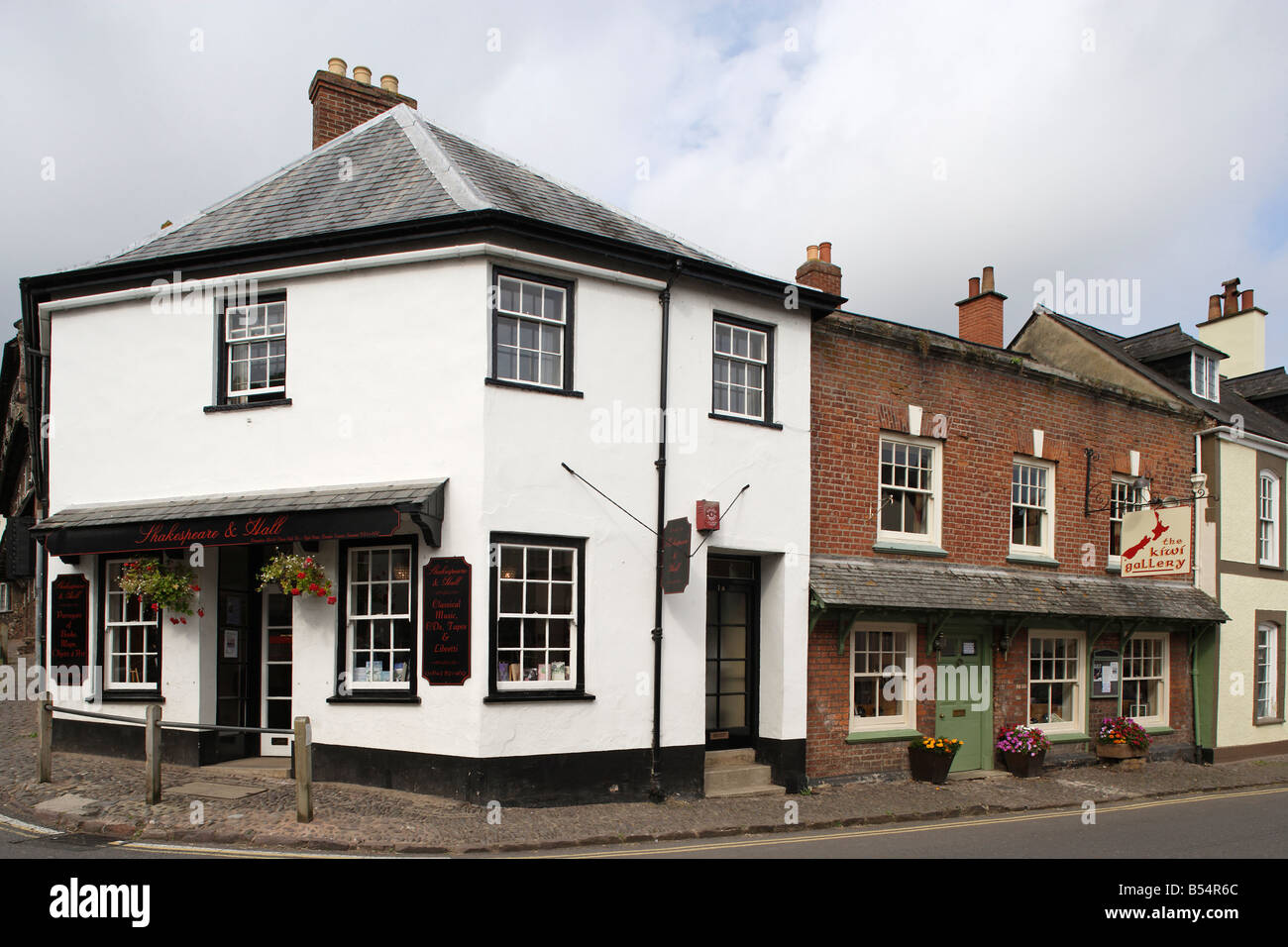 Dunster High Street typical houses Somerset Great Britain United