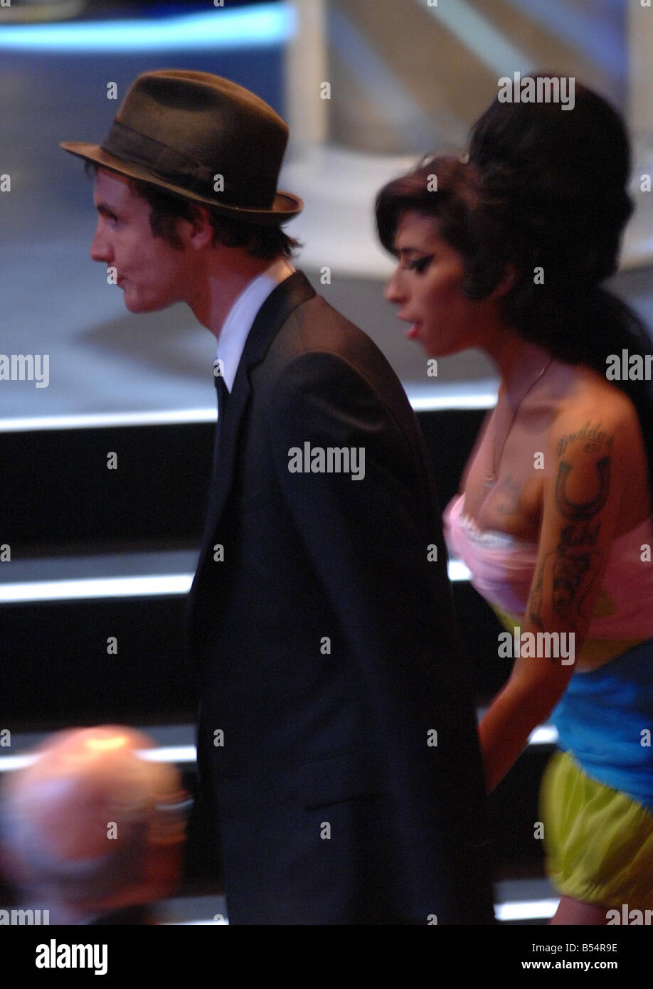 Amy Winehouse and husband Blake Civil Fielder at the 2007 Mercury Music awards at the Grosvenor Hotel in central London. Stock Photo