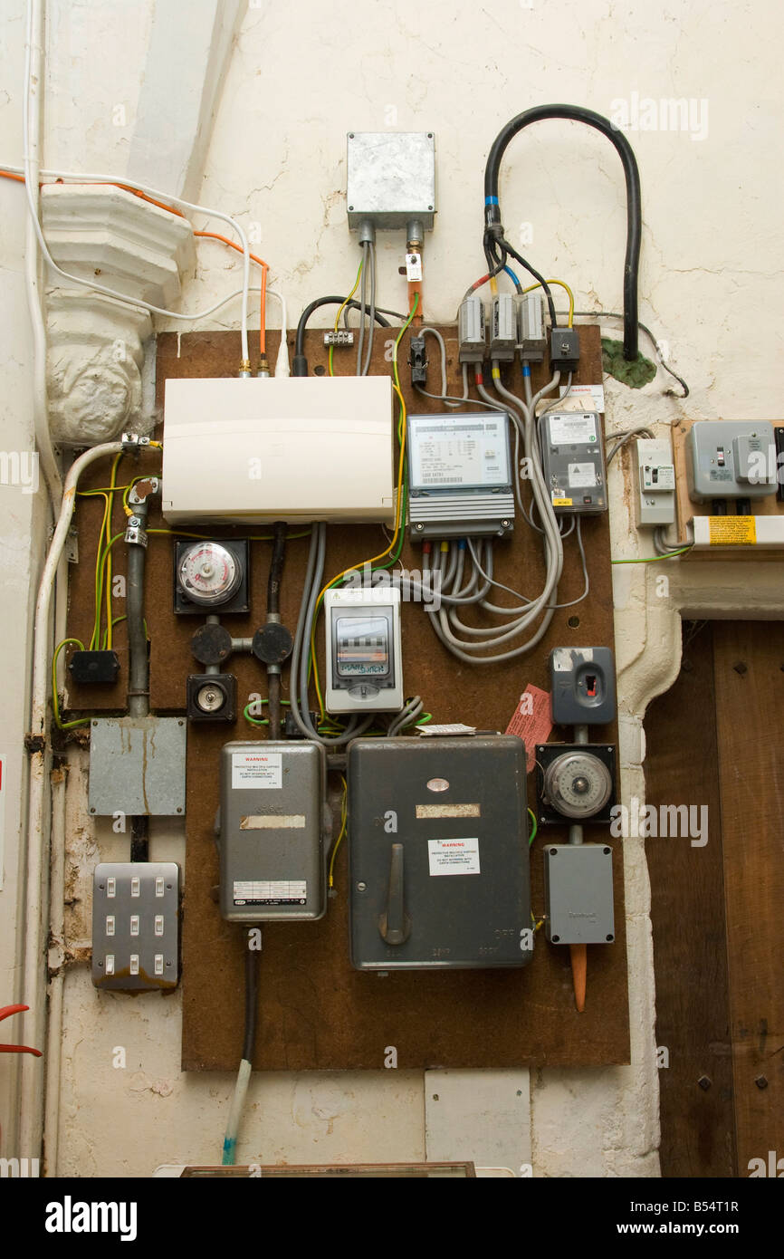 electricity fuse box and meter in an old church Stock Photo Alamy