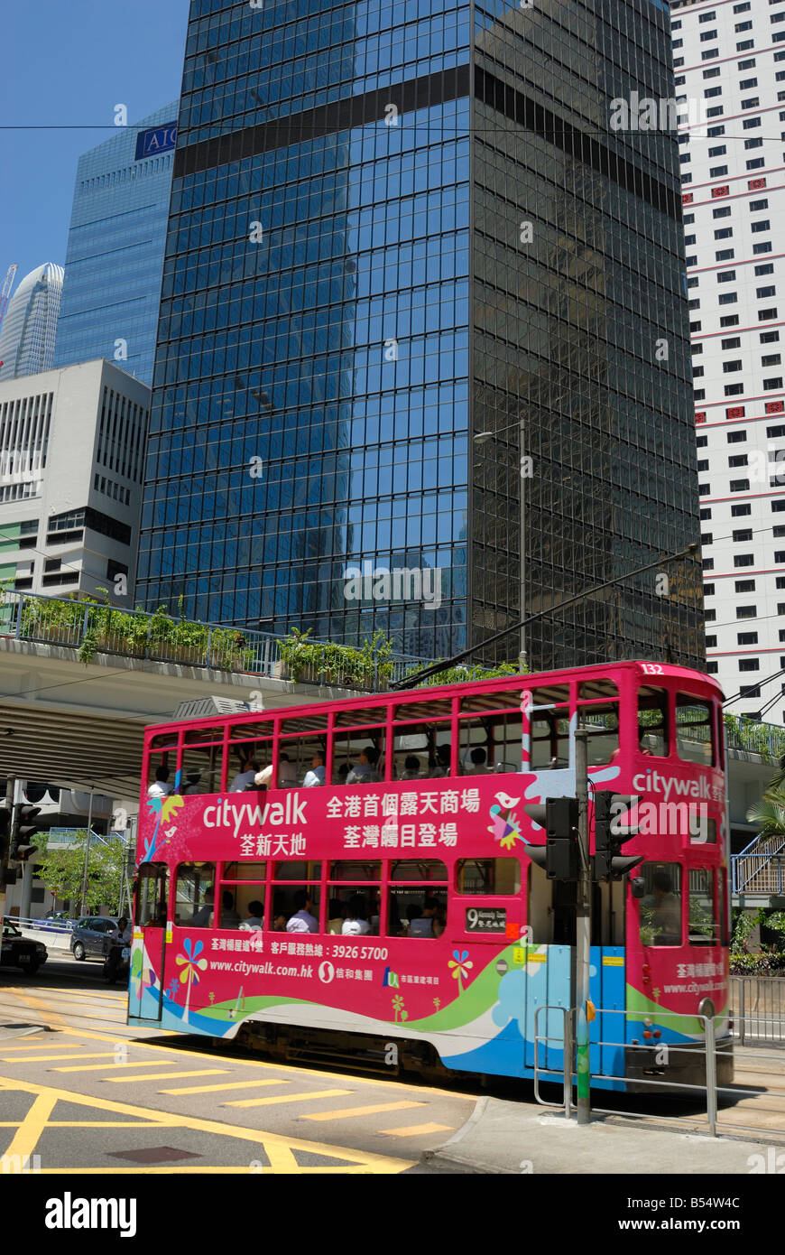 Hong Kong Tram in Wan Chai Stock Photo