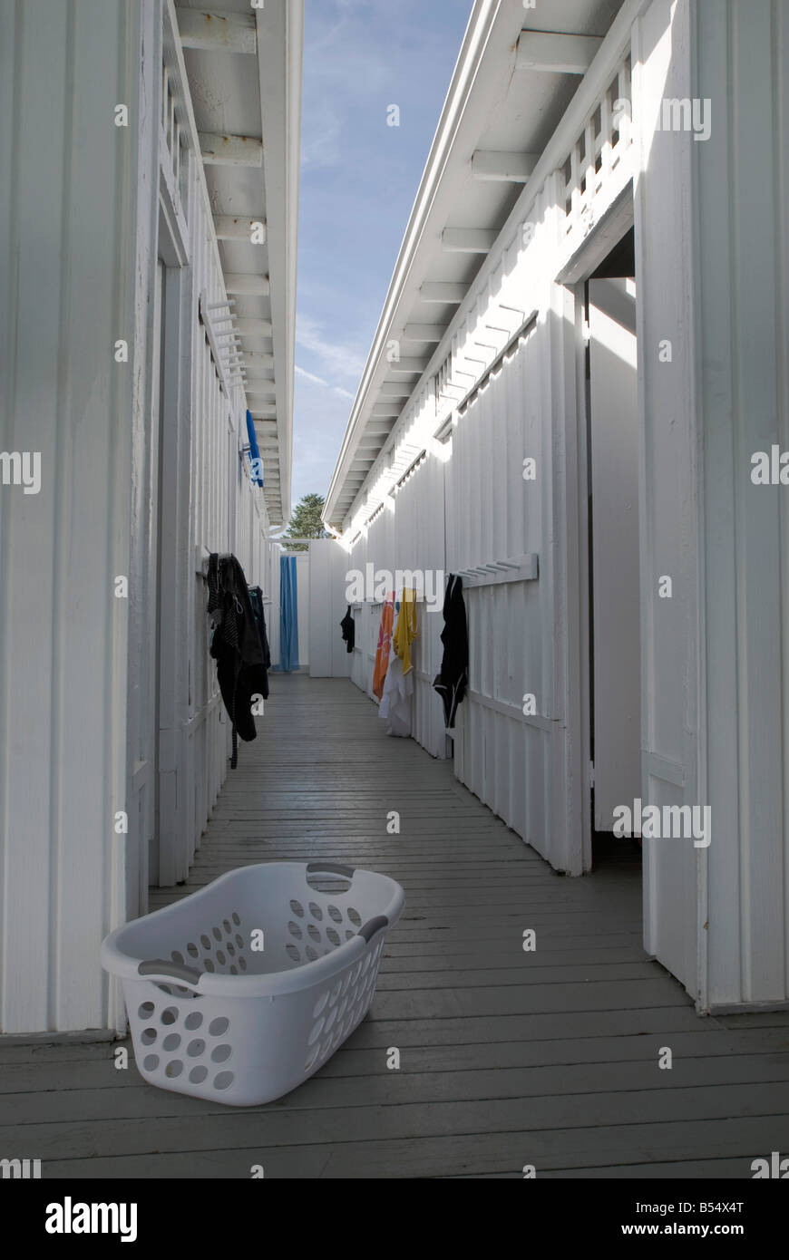 hanging clothes at a beach club 