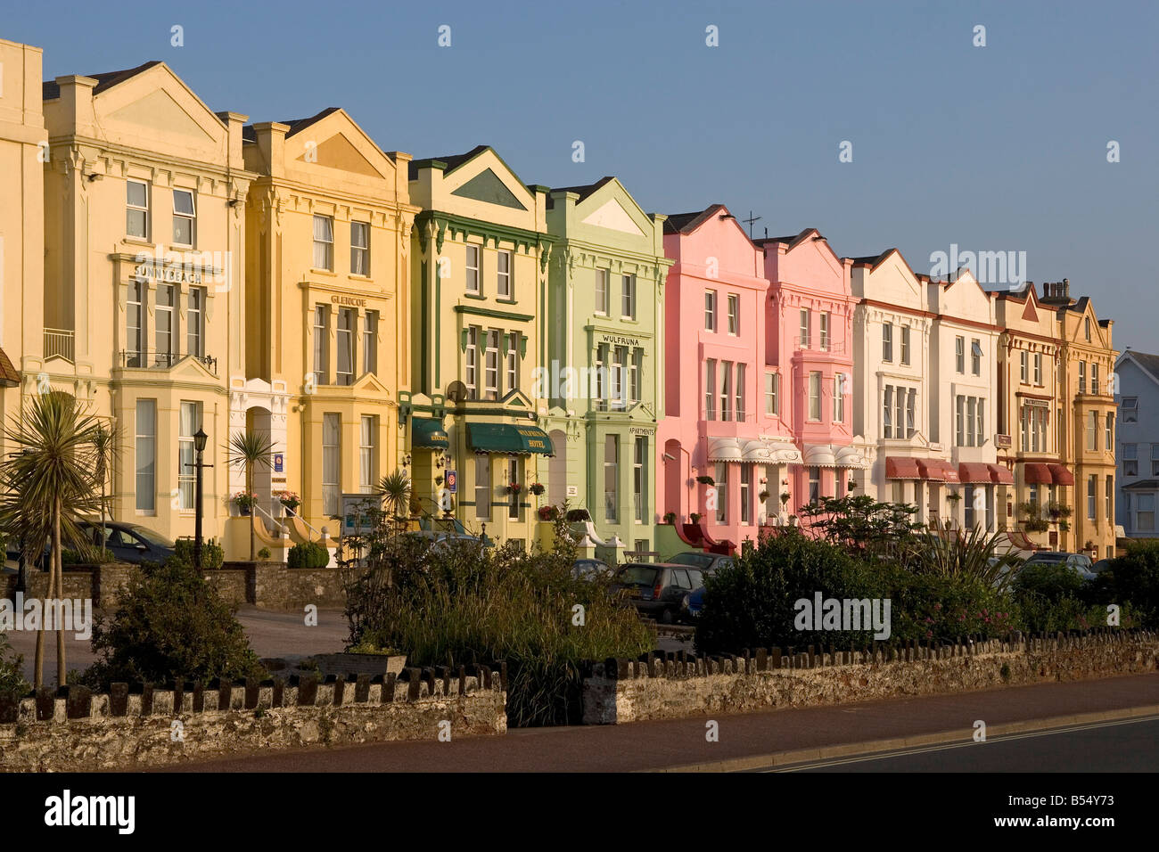 Paignton sea front typical houses English Channel near Torquay Devon