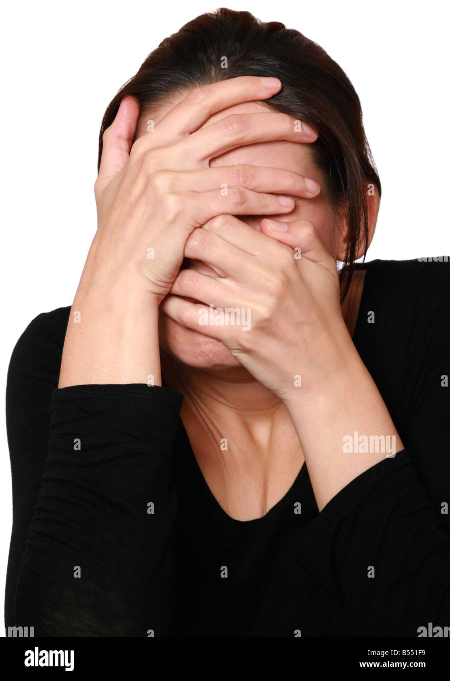 woman too scared to look Stock Photo - Alamy