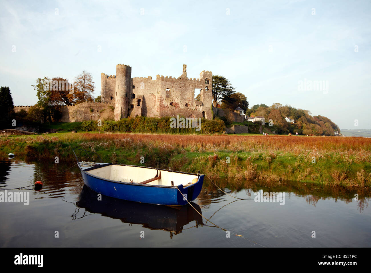 Laugharne Castle near St Clears, Camarthenshire, Wales Stock Photo