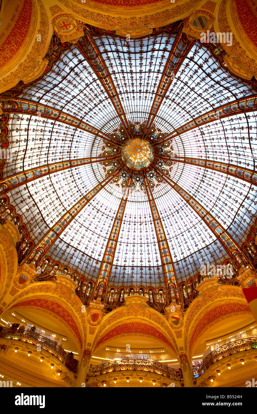 Art Deco glass dome in Galeries Lafayette Paris France Stock Photo