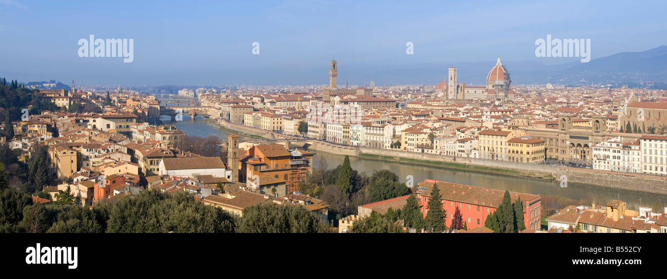 A 2 picture stitch panoramic cityscape view of Florence on a sunny day. Stock Photo