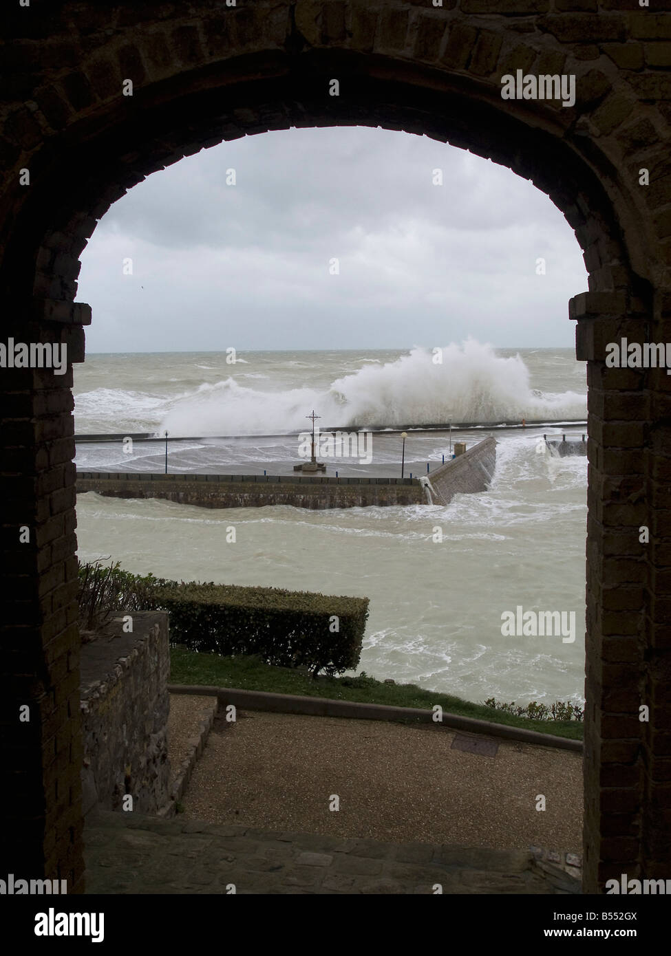 wave in the st valery's port in Normandy Stock Photo