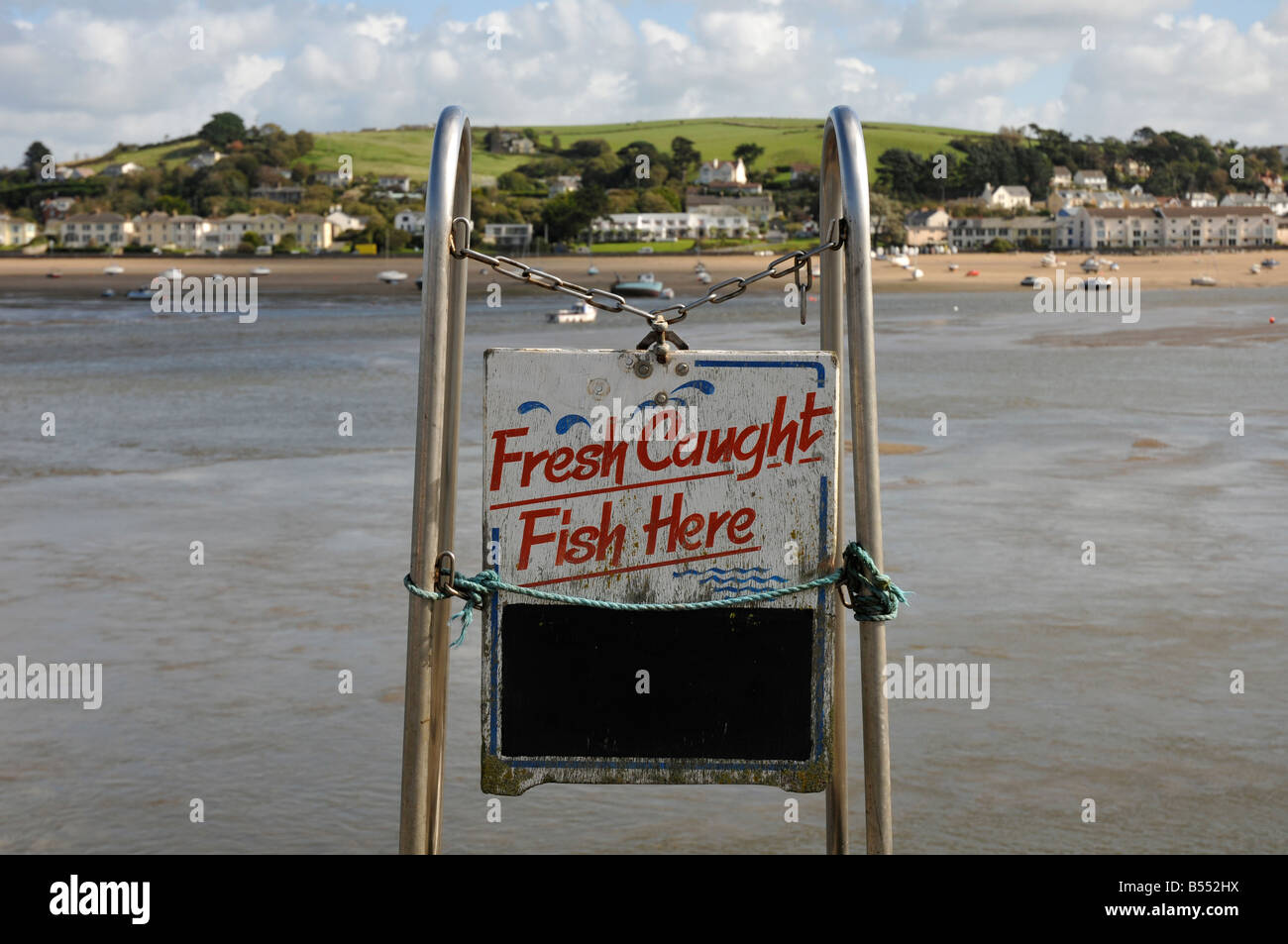 Fish for sale sign on the quayside at Appledore in North Devon. The
