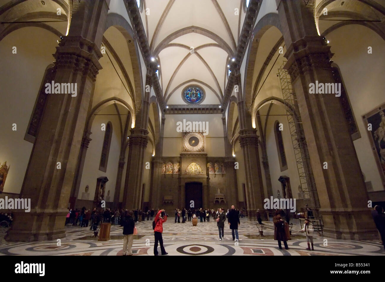 An interior view of the Basilica di Santa Maria del Fiore (Duomo) in Florence with tourists visiting and taking photographs. Stock Photo