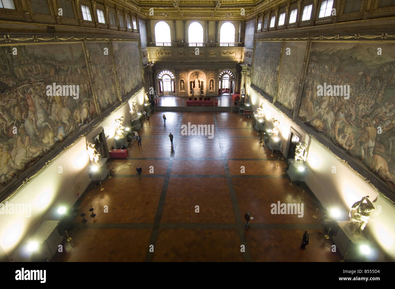 An 'aerial' view of the Salone dei Cinquecento inside the Palazzo Vecchio in Florence. Stock Photo