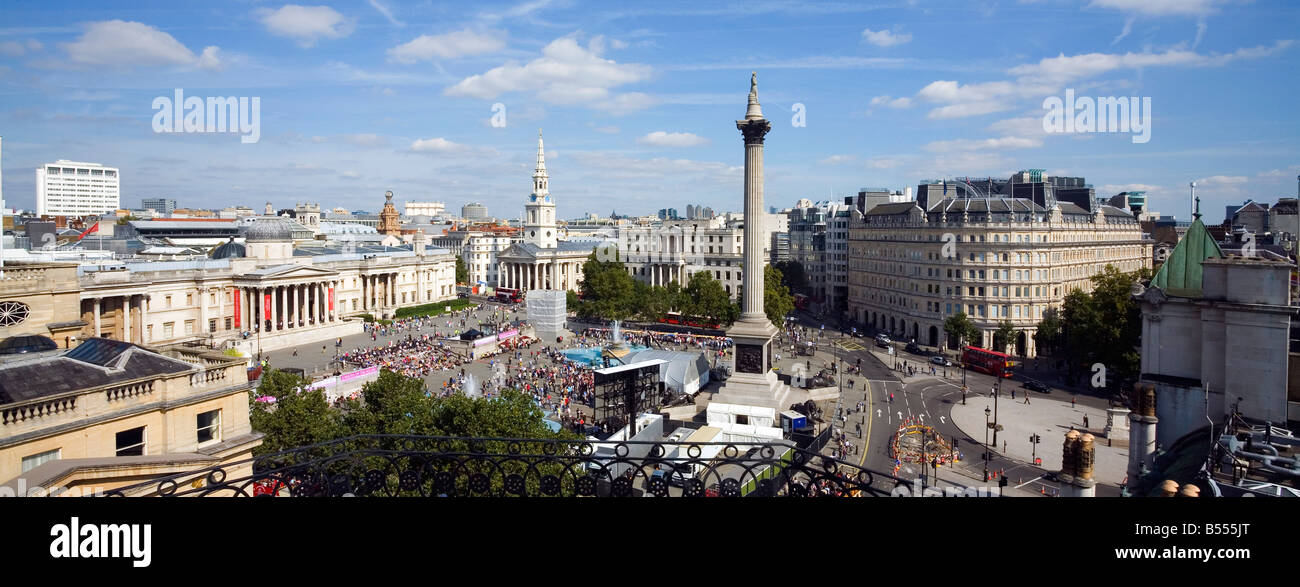 Panoramic view of Trafalgar Square in London Stock Photo