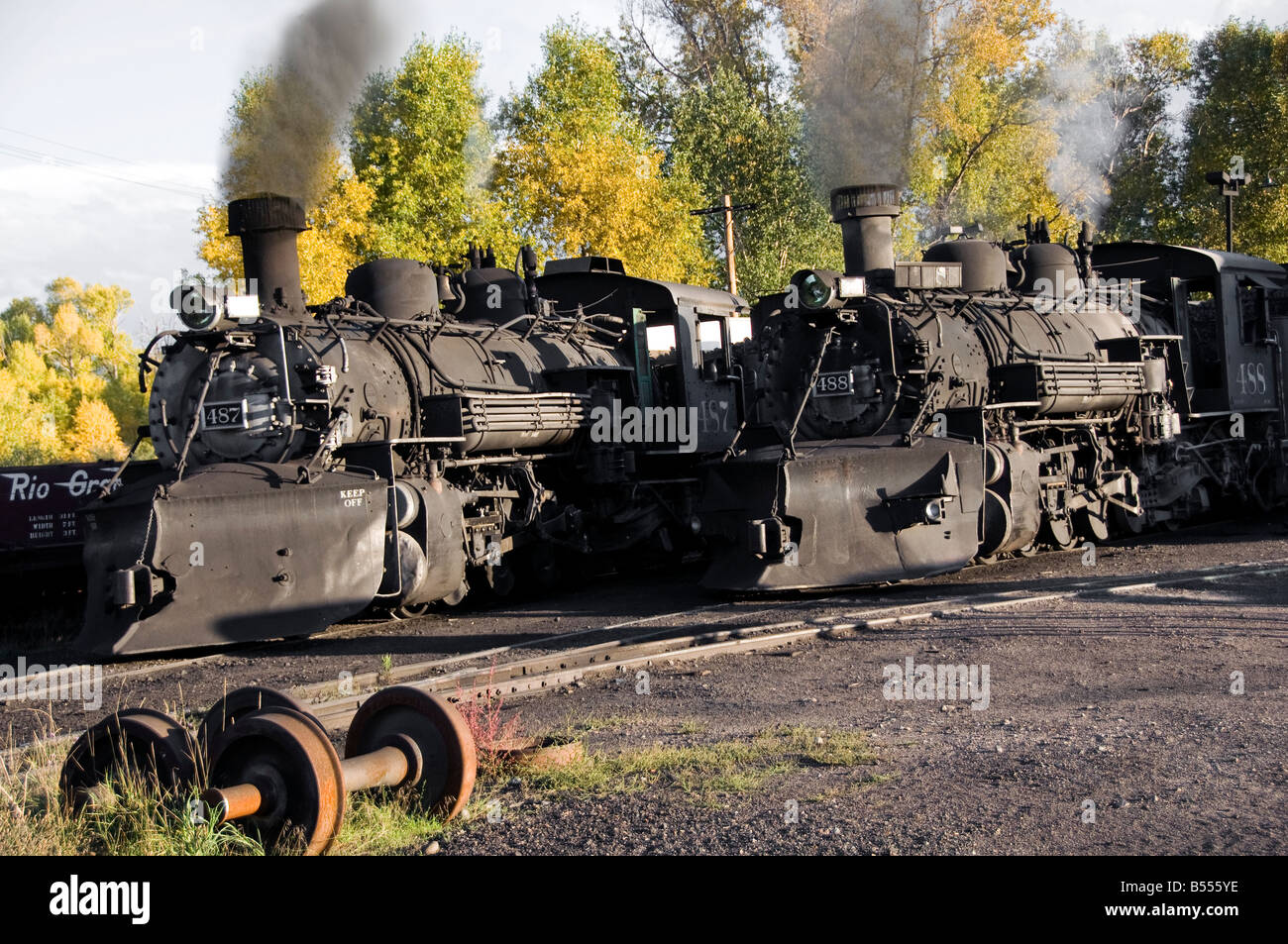 Old fashioned vintage locomotive train engine Stock Photo