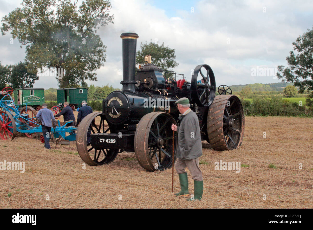 A Steam Traction Engine ready for a days work ploughing a field, using