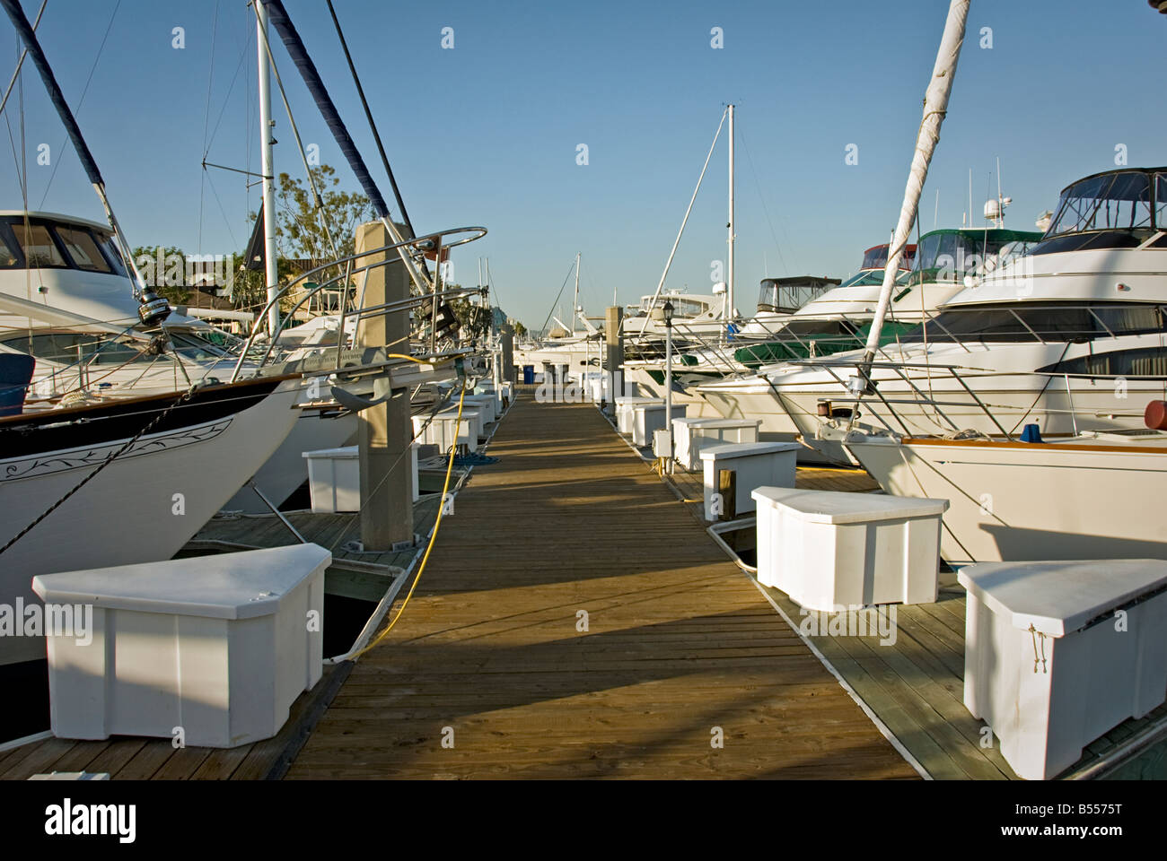 Marina del Rey CA  main channel yachts at dock largest man-made small boat harbor Stock Photo