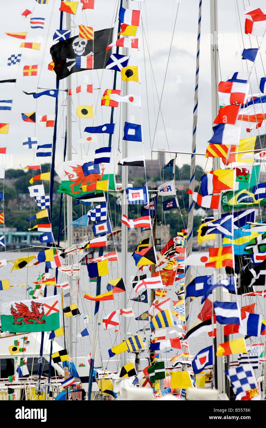 Flags and bunting on boat cardiff bay South Glamorgan South Wales Stock Photo