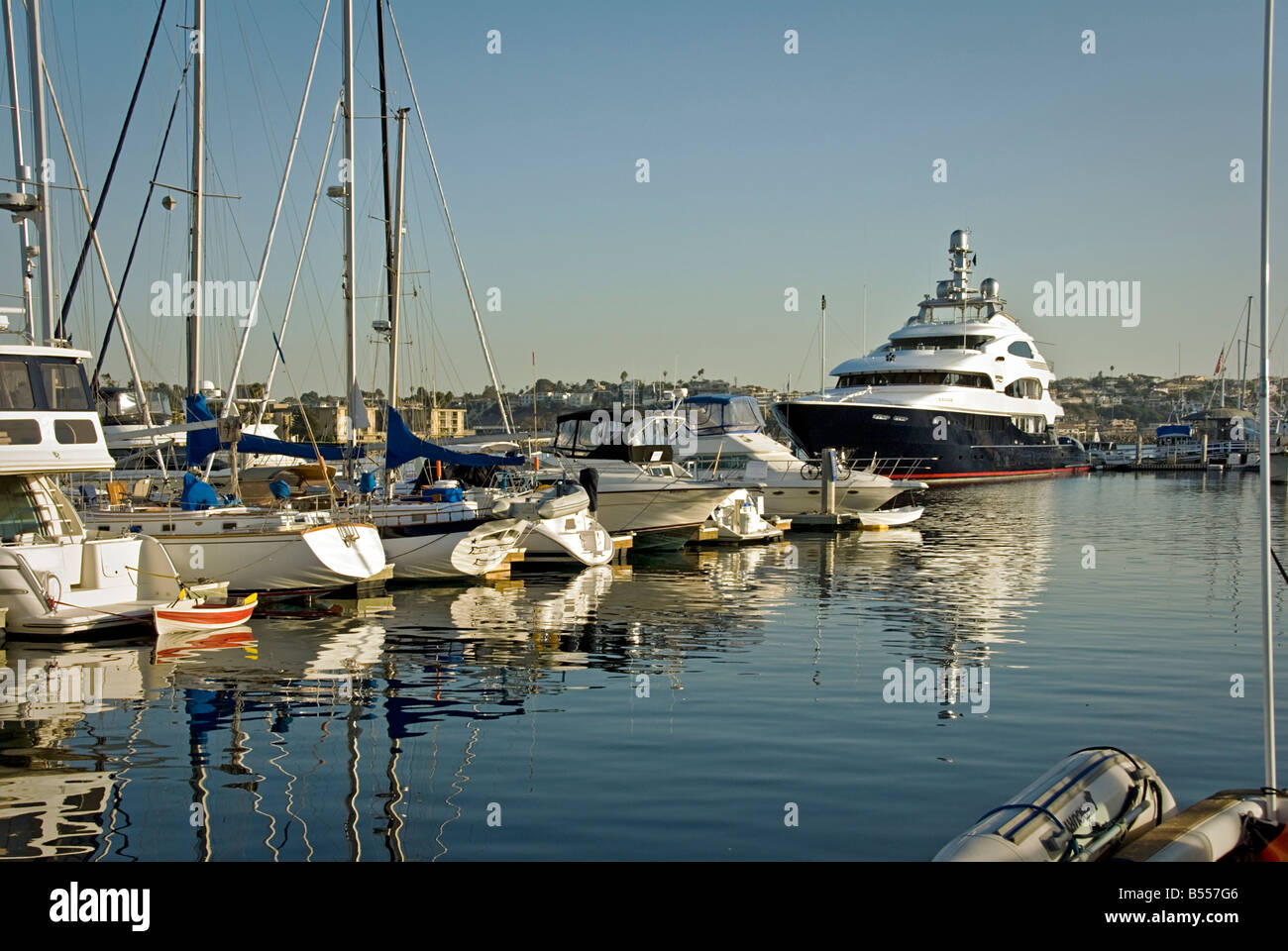 Marina del Rey CA  channel yachts,yacht dock largest man-made small boat harbor in the U.S with 19 marinas for 5,300 ships Stock Photo