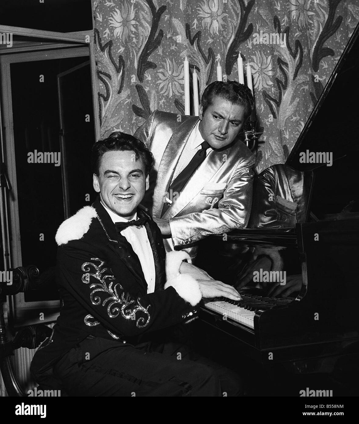 Bob Monkhouse with Liberace 1956 Hailed as Mr Showbiz Liberace was the personification of hedonism at its most extreme Billing Stock Photo