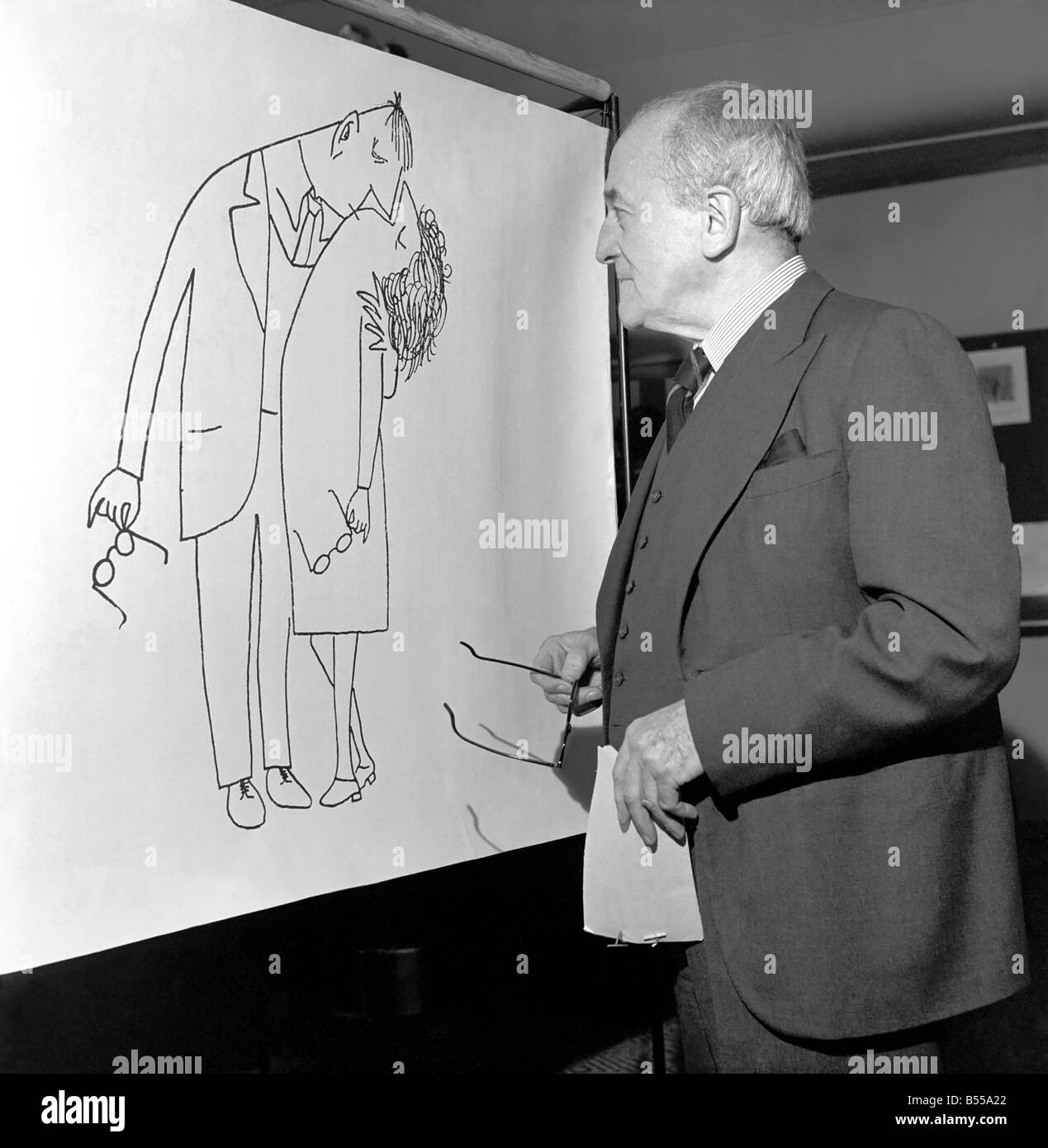 An Exhibition of British and American Humorous Art was opened today by Sir Gerald Kelly at the Tea Centre, Haymarket. The proceeds are in aid of the soldier, Sailor and Airman's Families Association and there are numourous drawings by over 100 British and American artists. November 1953 D7142 Stock Photo
