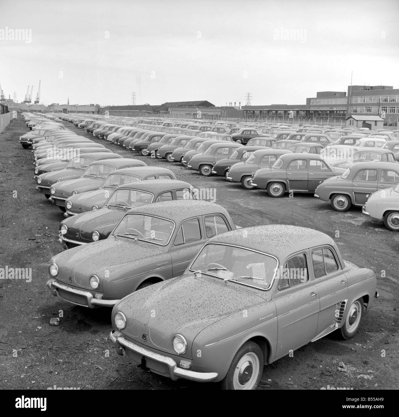 Car Park: Renault Cars: Pictures show some of the 3 to 4 thousand Renault Cars, parked in Southampton Docks. June 1960 M4354 Stock Photo
